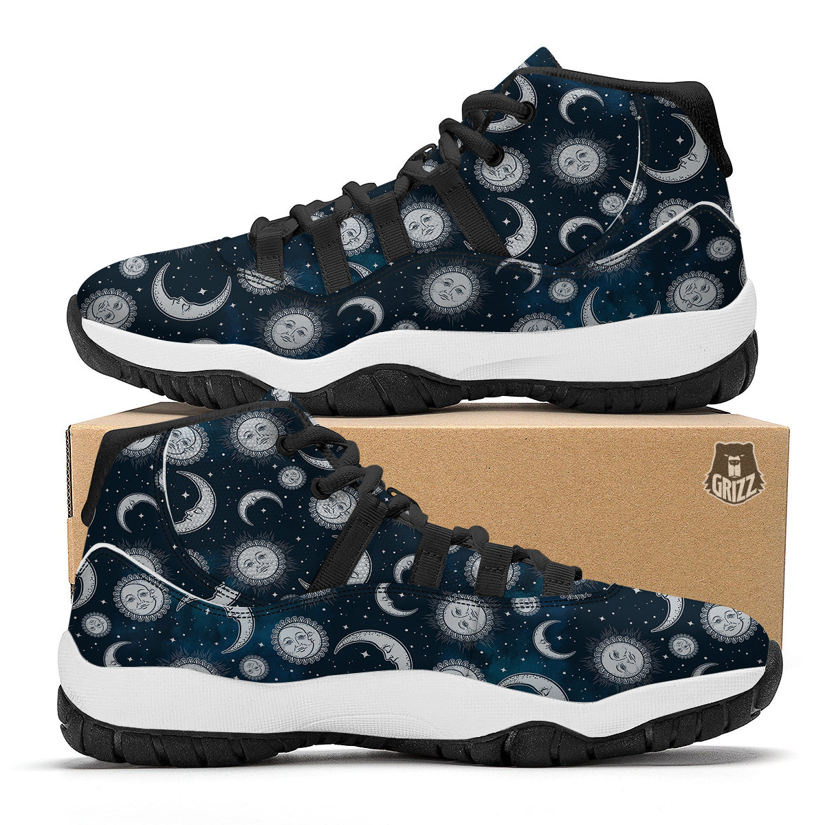 Celestial Blue And White Print Pattern Black Bball Shoes-grizzshop