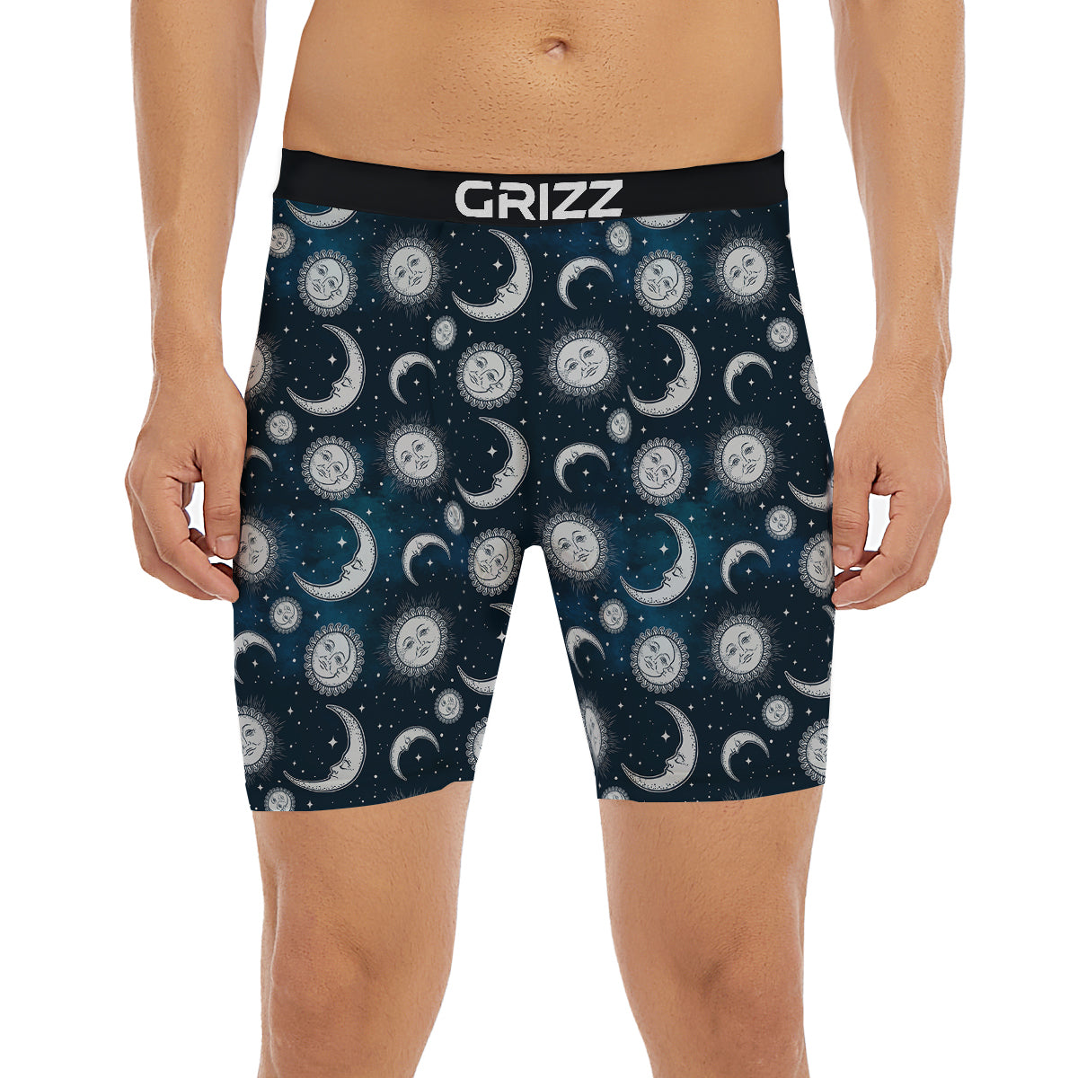 Celestial Blue And White Print Pattern Boxer Briefs-grizzshop