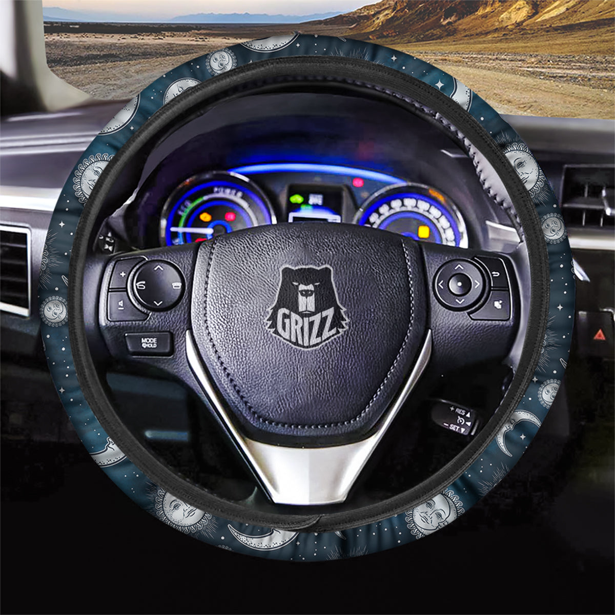 Celestial Blue And White Print Pattern Car Steering Wheel Cover-grizzshop