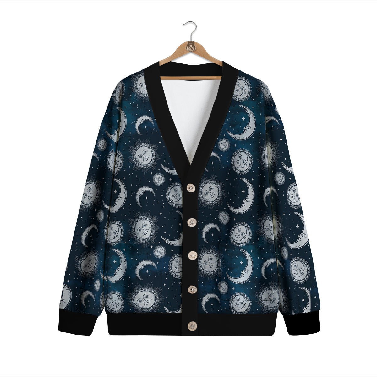 Celestial Blue And White Print Pattern Cardigan-grizzshop