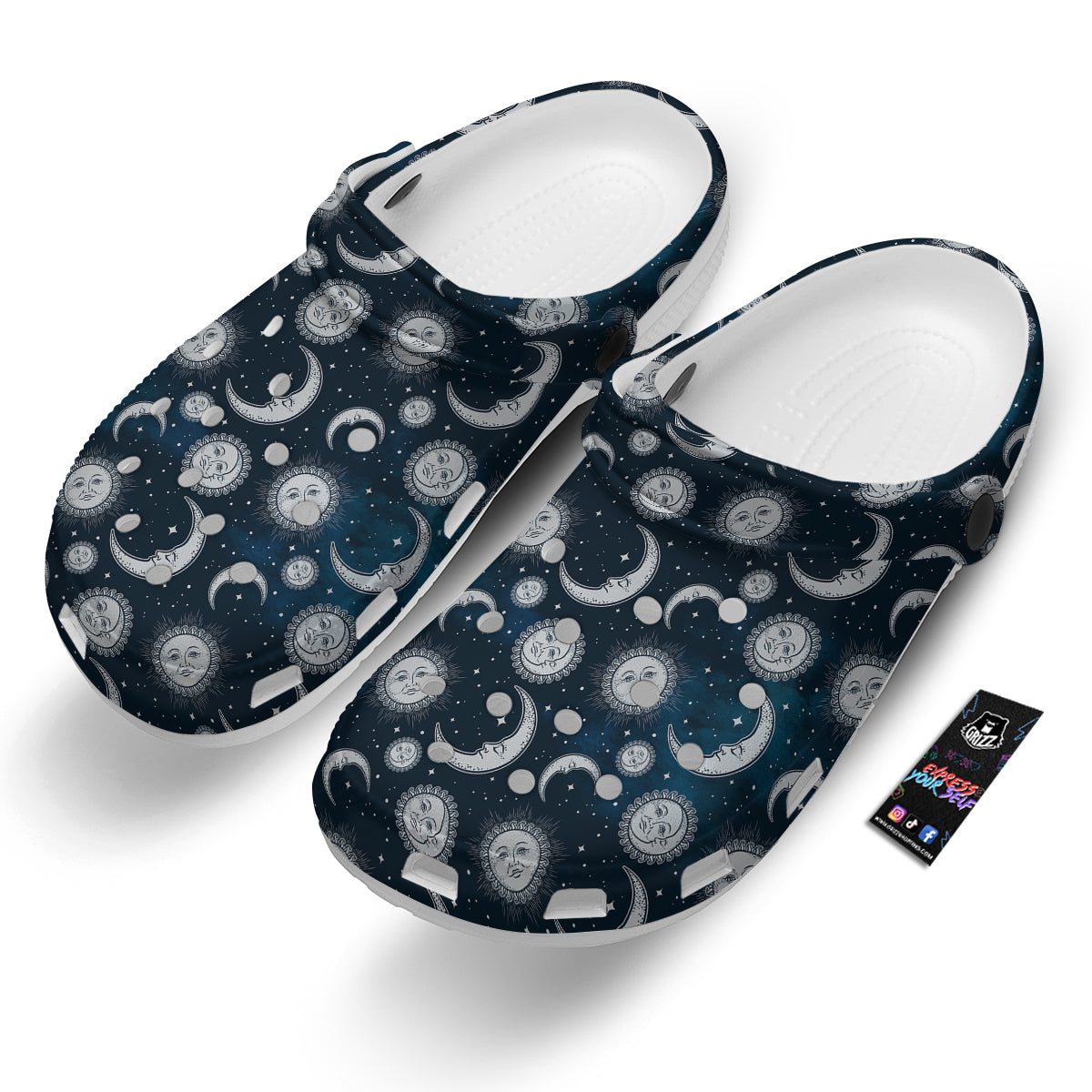 Celestial Blue And White Print Pattern Clog-grizzshop