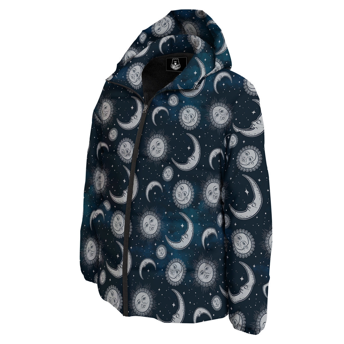 Celestial Blue And White Print Pattern Down Jacket-grizzshop