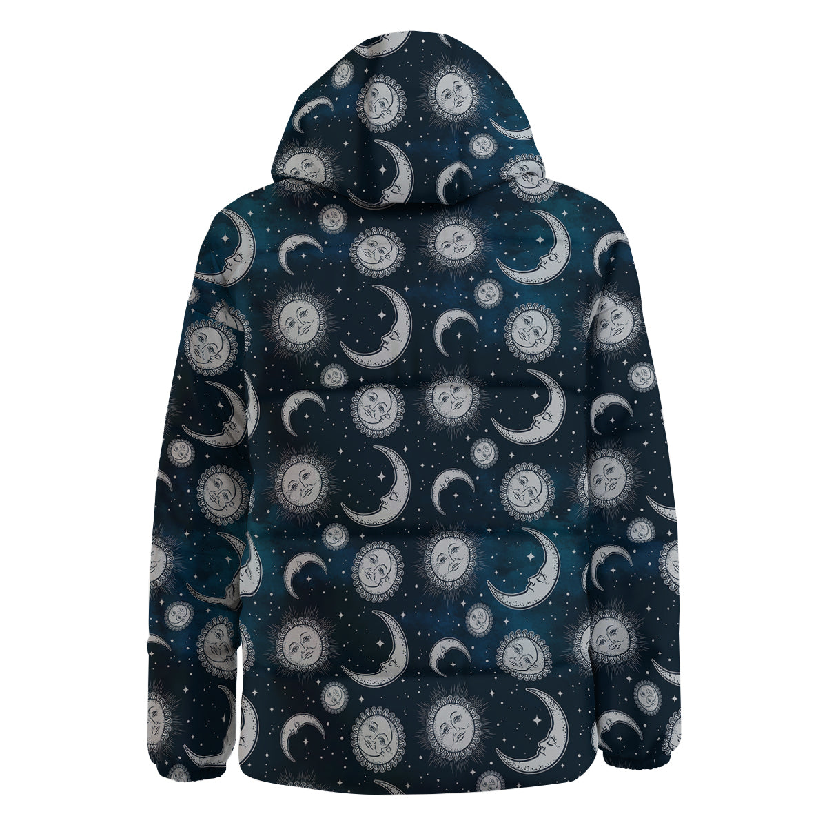 Celestial Blue And White Print Pattern Down Jacket-grizzshop