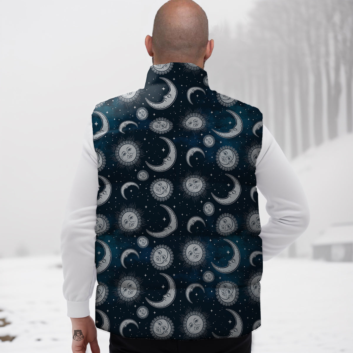 Celestial Blue And White Print Pattern Down Vest
