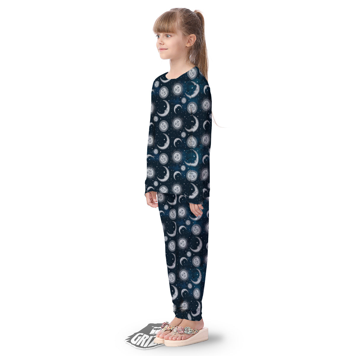 Celestial Blue And White Print Pattern Kid's Pajamas-grizzshop