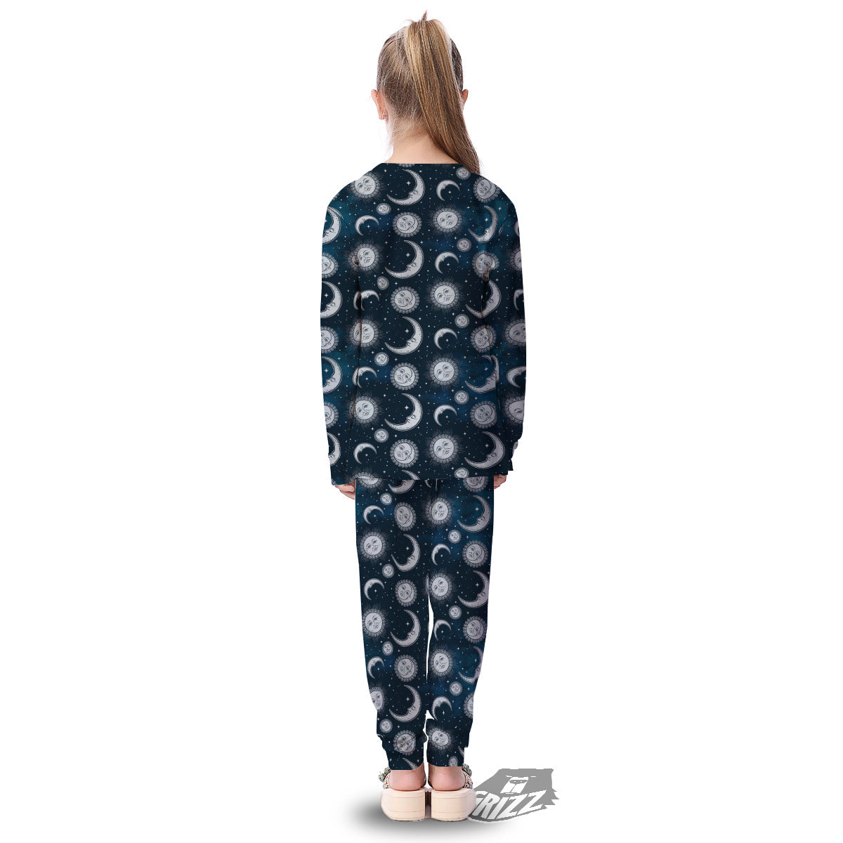 Celestial Blue And White Print Pattern Kid's Pajamas-grizzshop