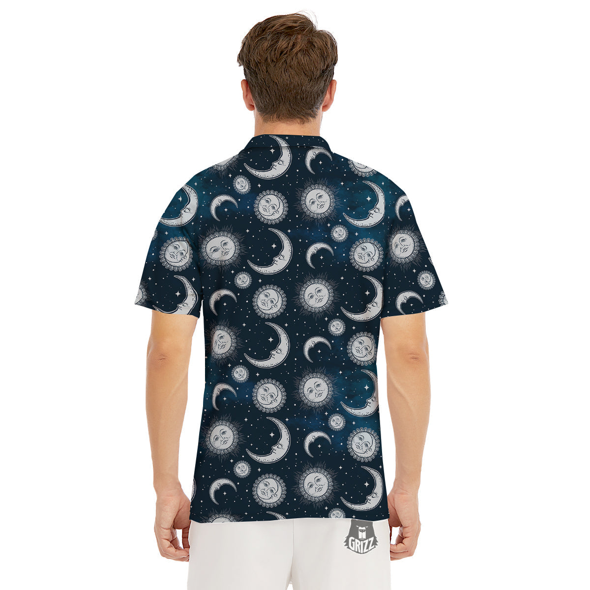 Celestial Blue And White Print Pattern Men's Golf Shirts-grizzshop