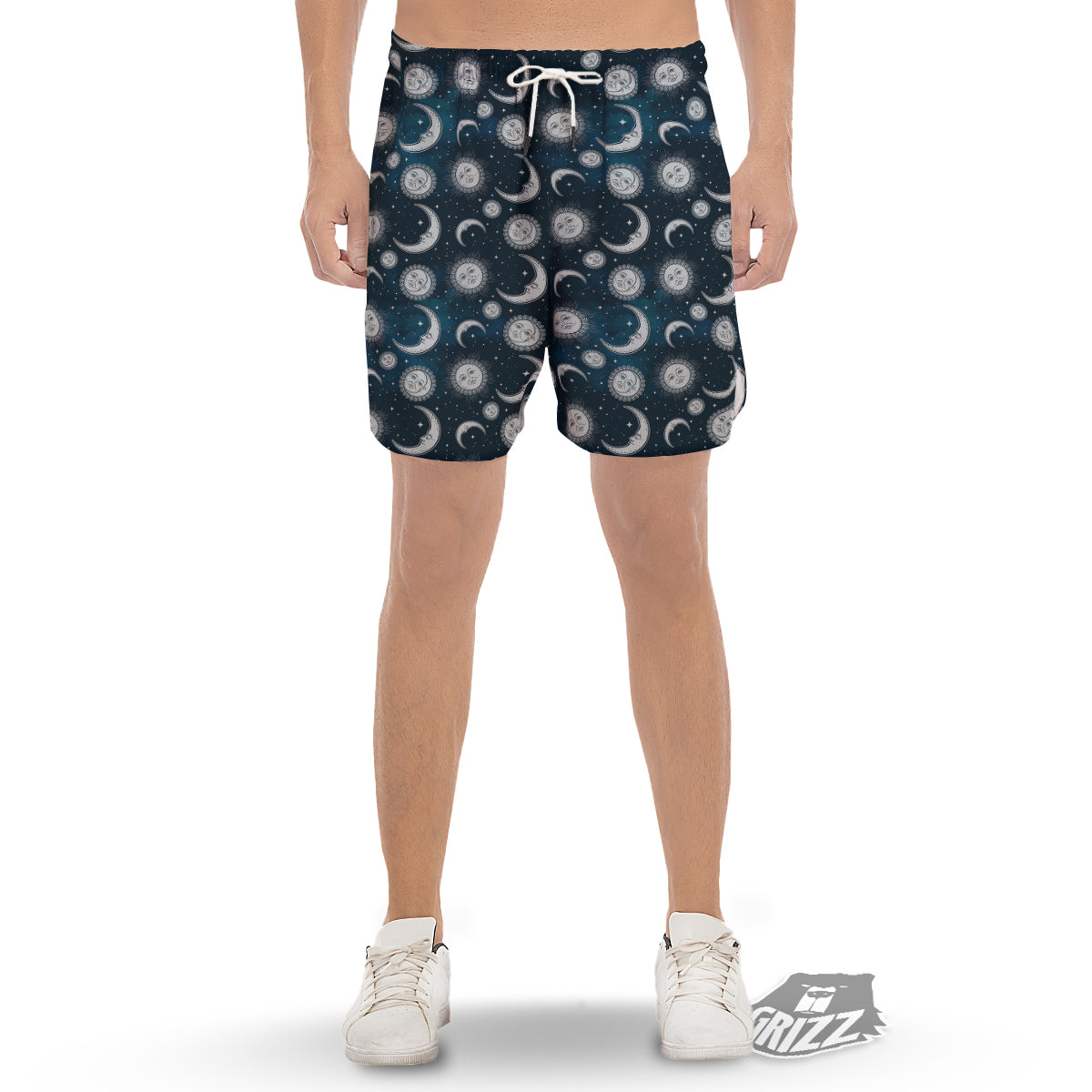 Celestial Blue And White Print Pattern Men's Gym Shorts-grizzshop