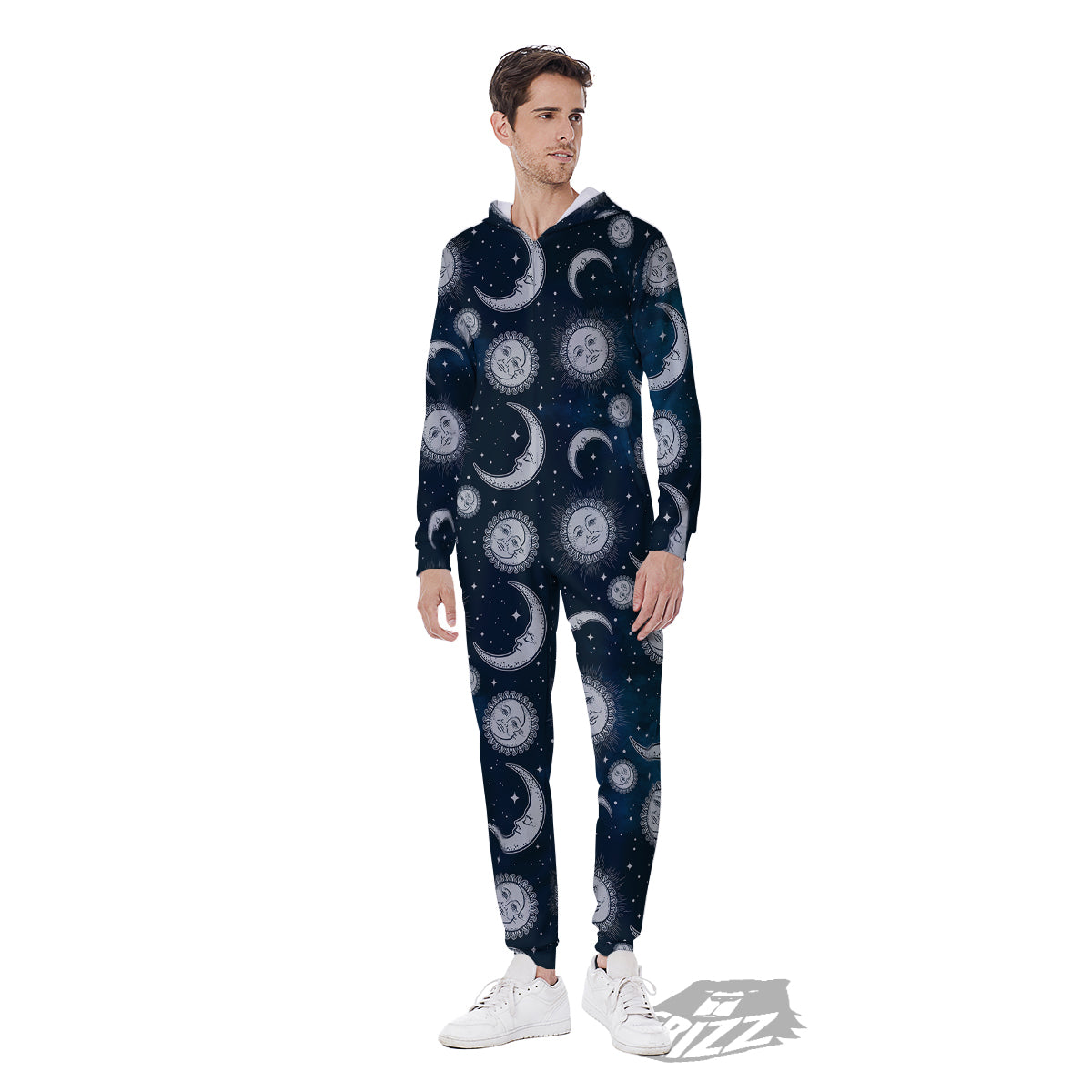 Celestial Blue And White Print Pattern Men's Jumpsuit-grizzshop