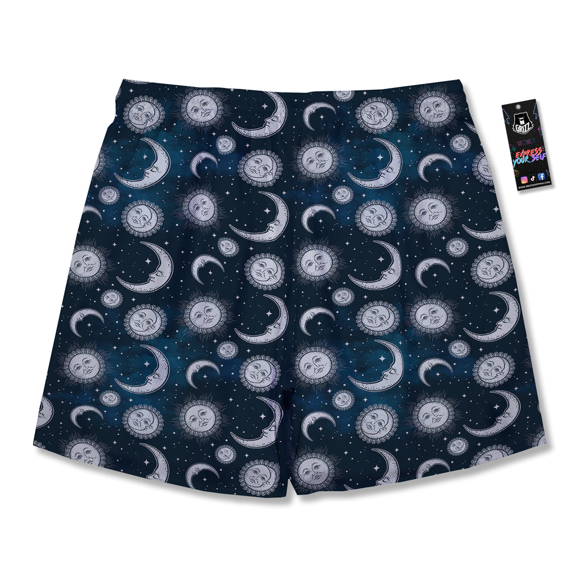 Celestial Blue And White Print Pattern Men's Running Shorts-grizzshop