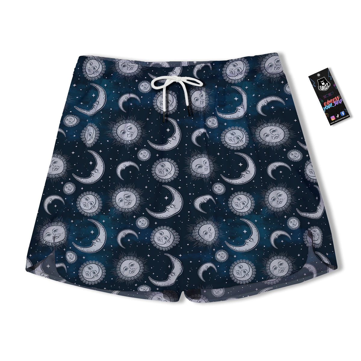 Celestial Blue And White Print Pattern Men's Running Shorts-grizzshop