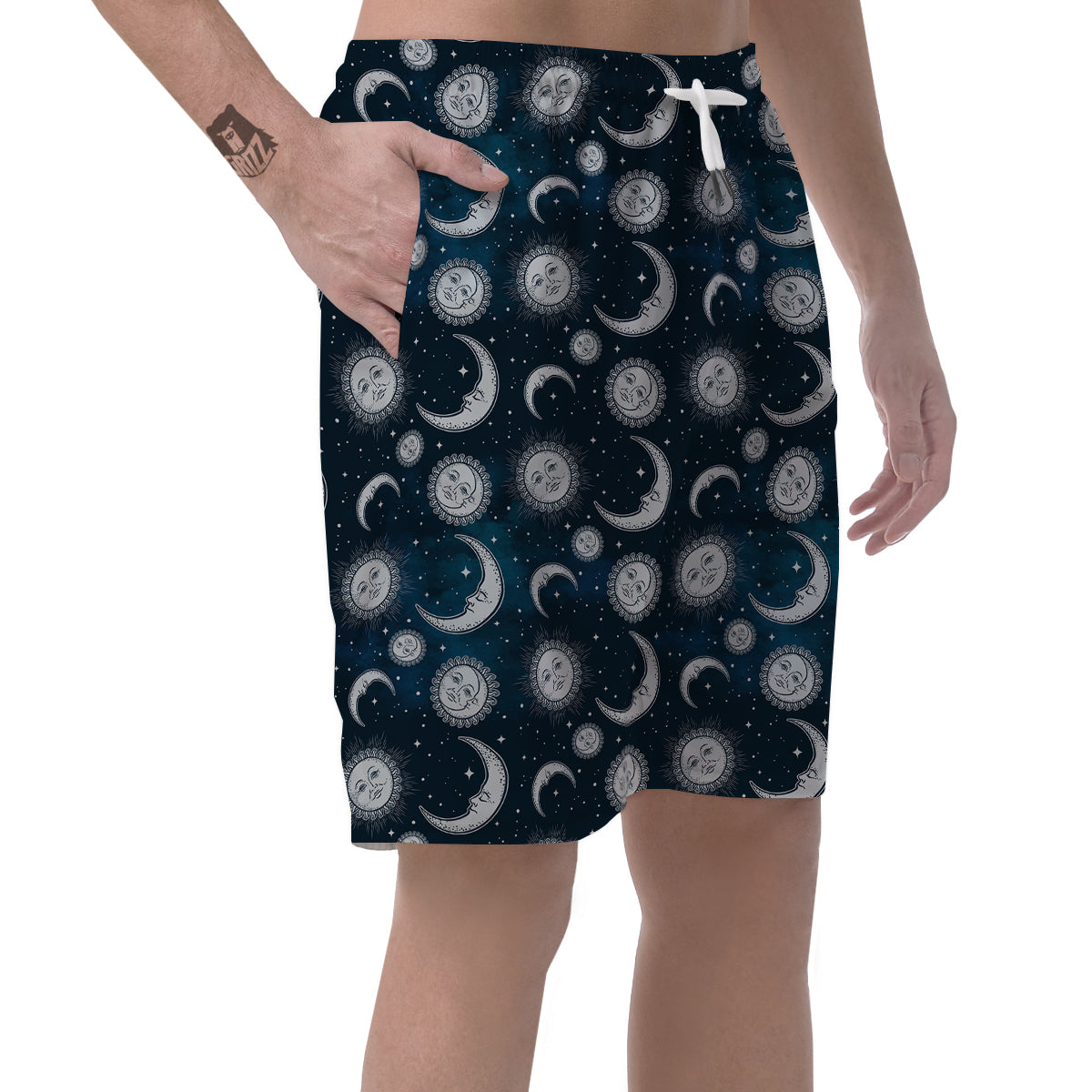 Celestial Blue And White Print Pattern Men's Shorts-grizzshop