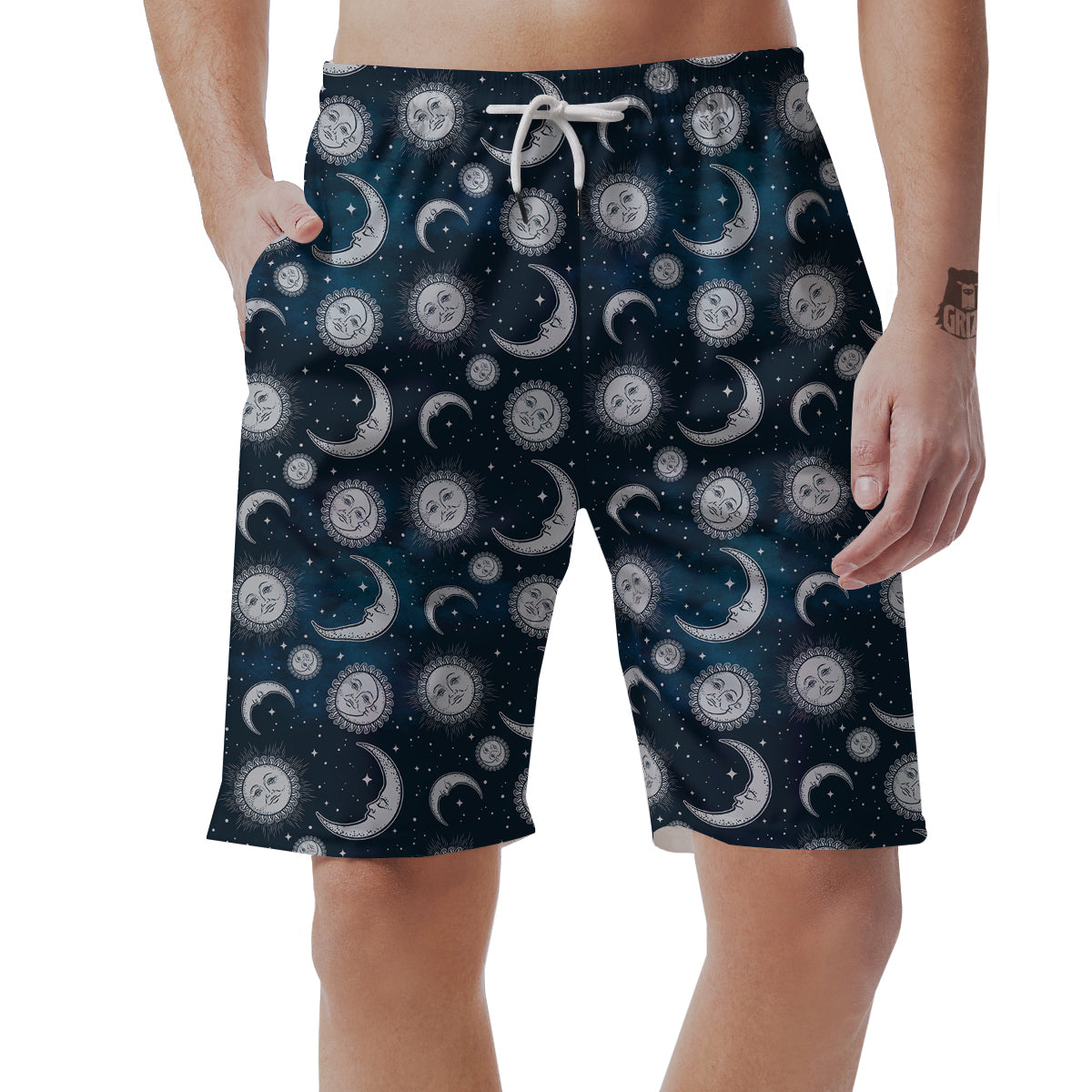 Celestial Blue And White Print Pattern Men's Shorts-grizzshop