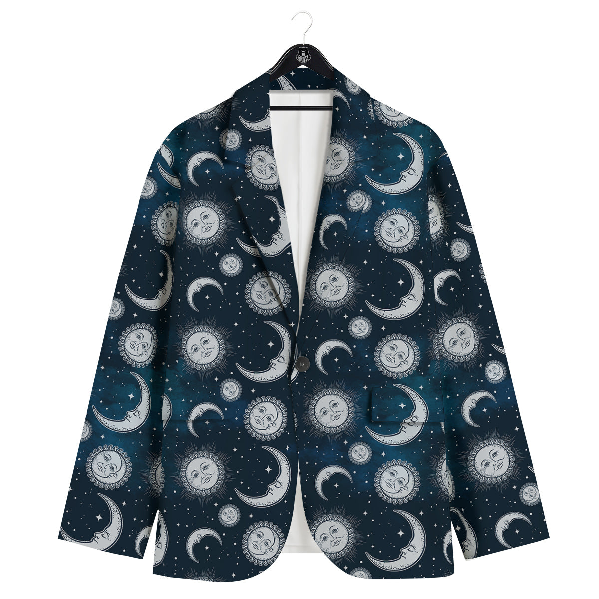 Celestial Blue And White Print Pattern Men's Sport Coat-grizzshop