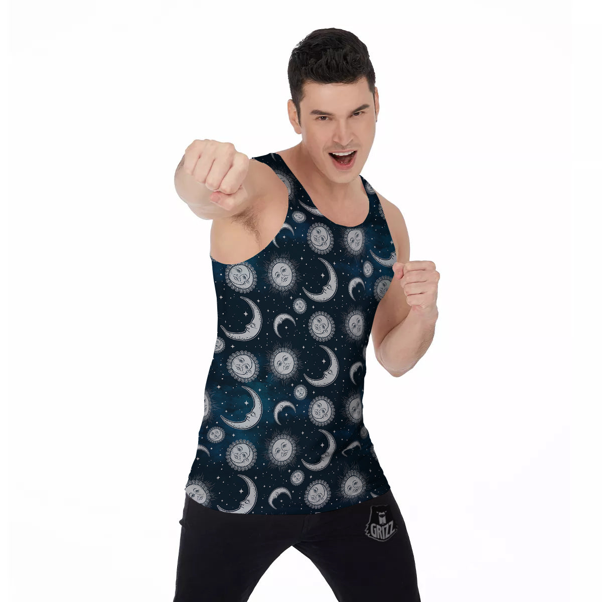 Celestial Blue And White Print Pattern Men's Tank Top-grizzshop