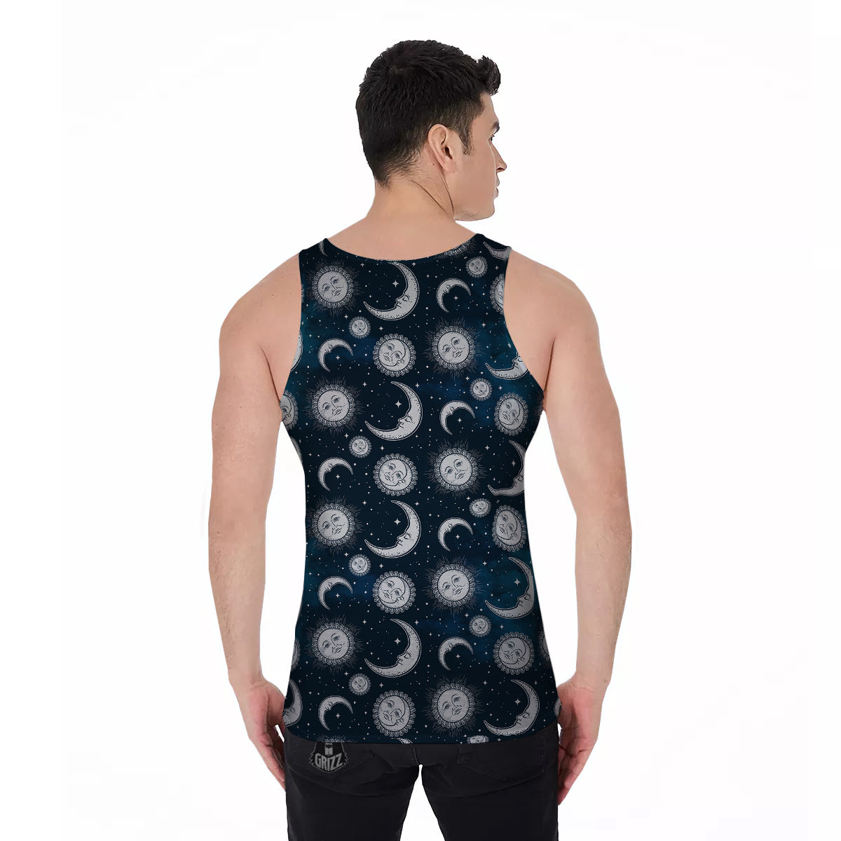 Celestial Blue And White Print Pattern Men's Tank Top-grizzshop