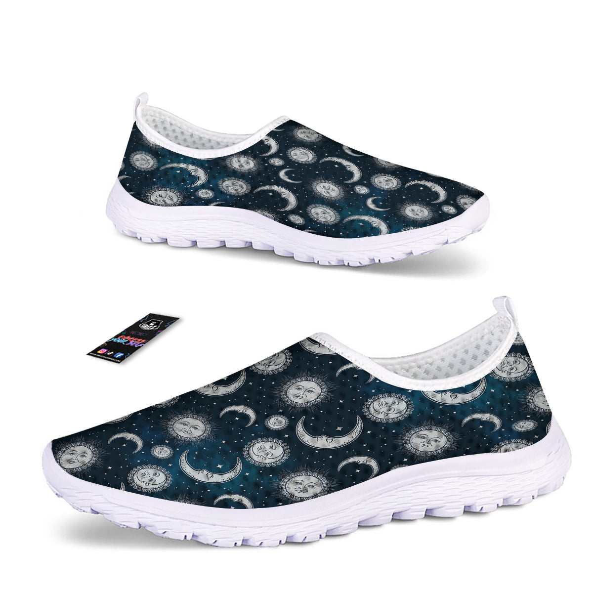 Celestial Blue And White Print Pattern Nurse Shoes-grizzshop