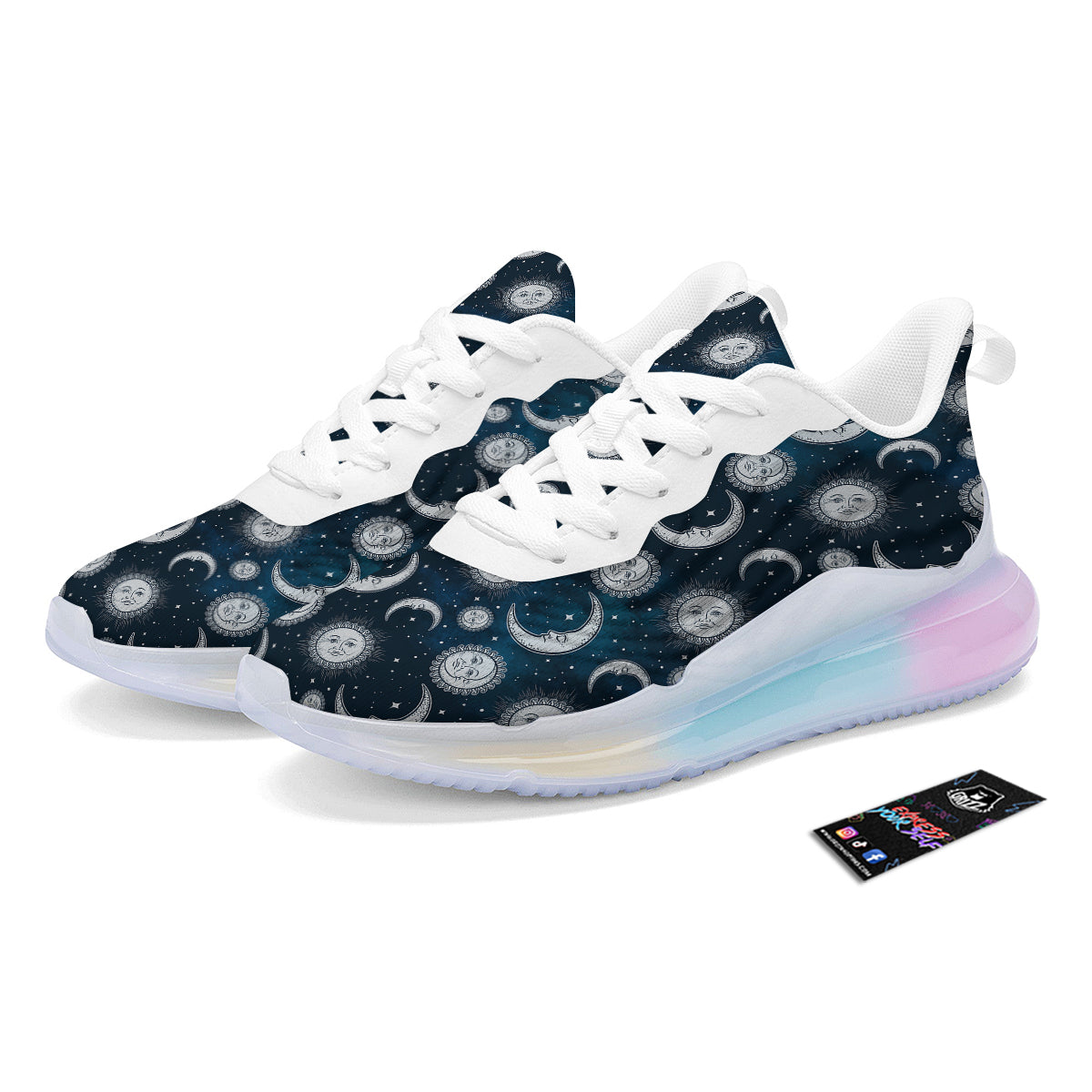 Celestial Blue And White Print Pattern Running Sneakers-grizzshop