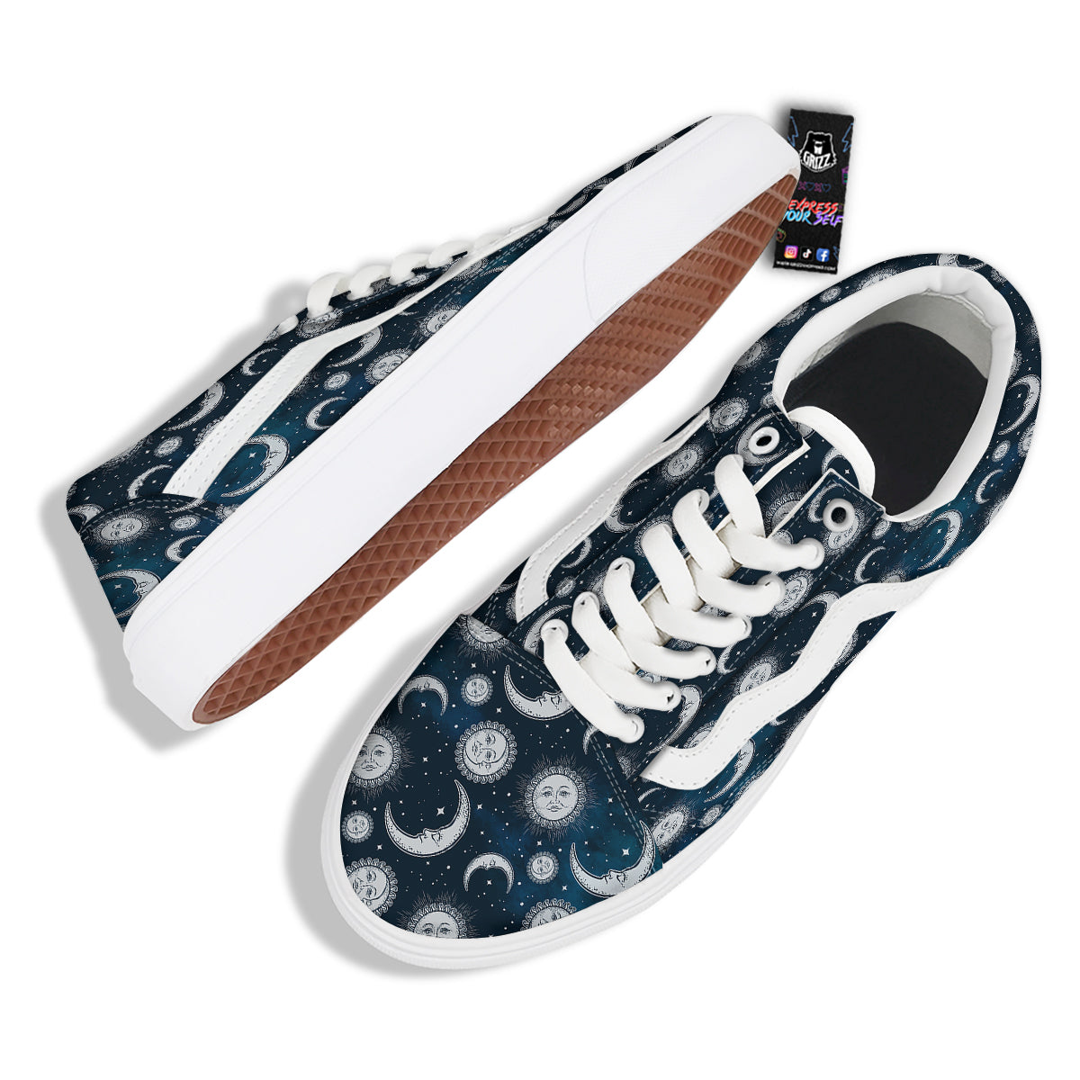 Celestial Blue And White Print Pattern Skate Shoes-grizzshop