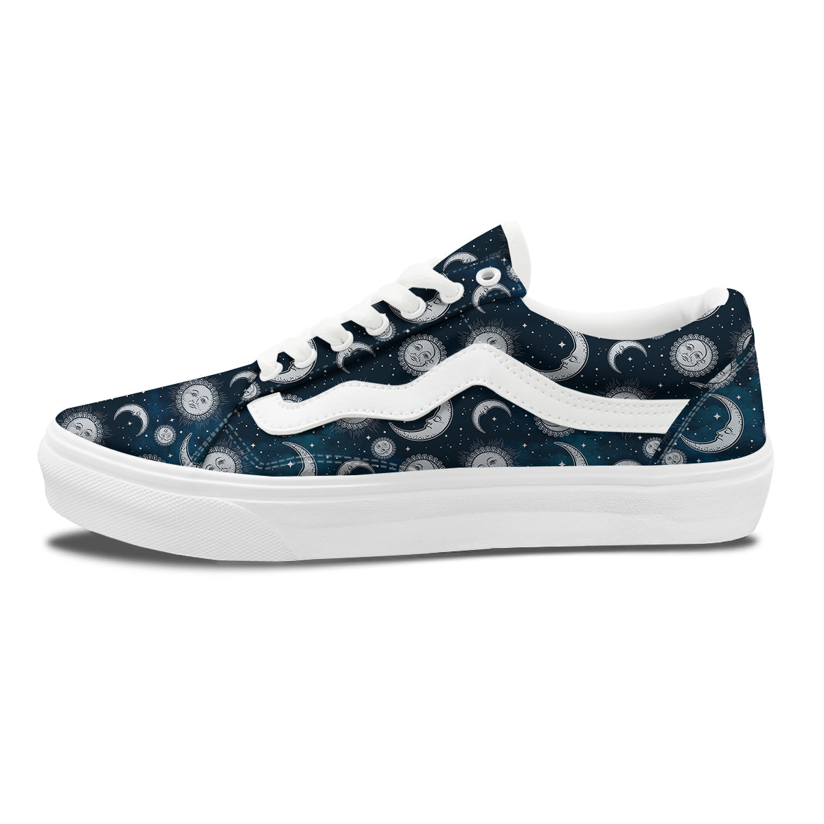Celestial Blue And White Print Pattern Skate Shoes-grizzshop
