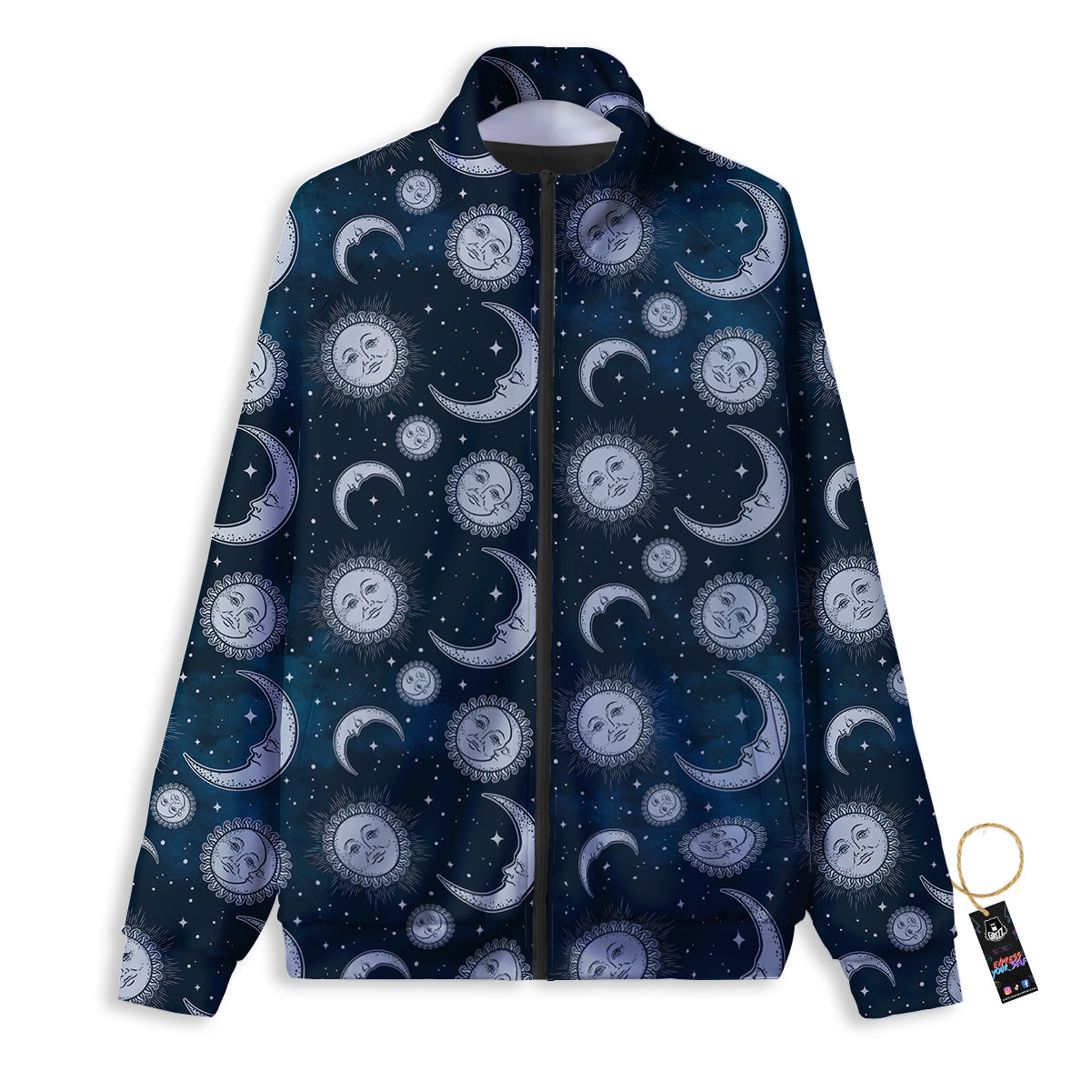 Celestial Blue And White Print Pattern Track Jacket-grizzshop