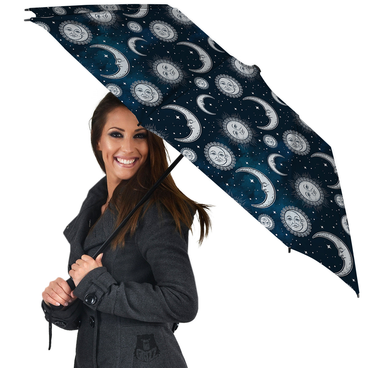 Celestial Blue And White Print Pattern Umbrella-grizzshop