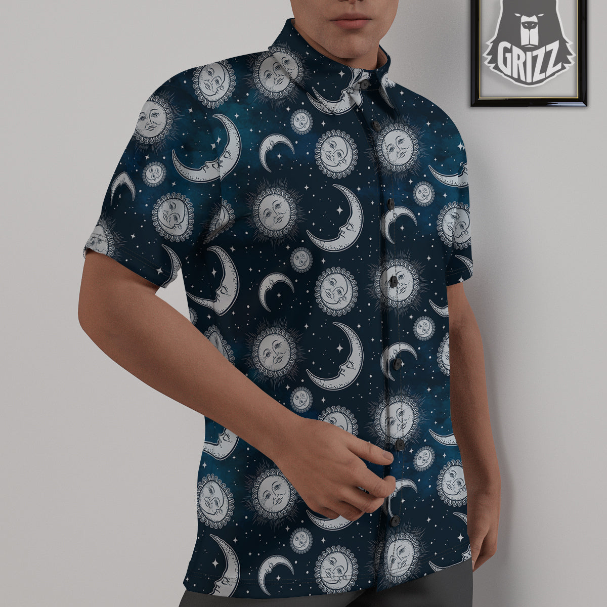 Celestial Blue And White Print Pattern Untucked Shirts-grizzshop
