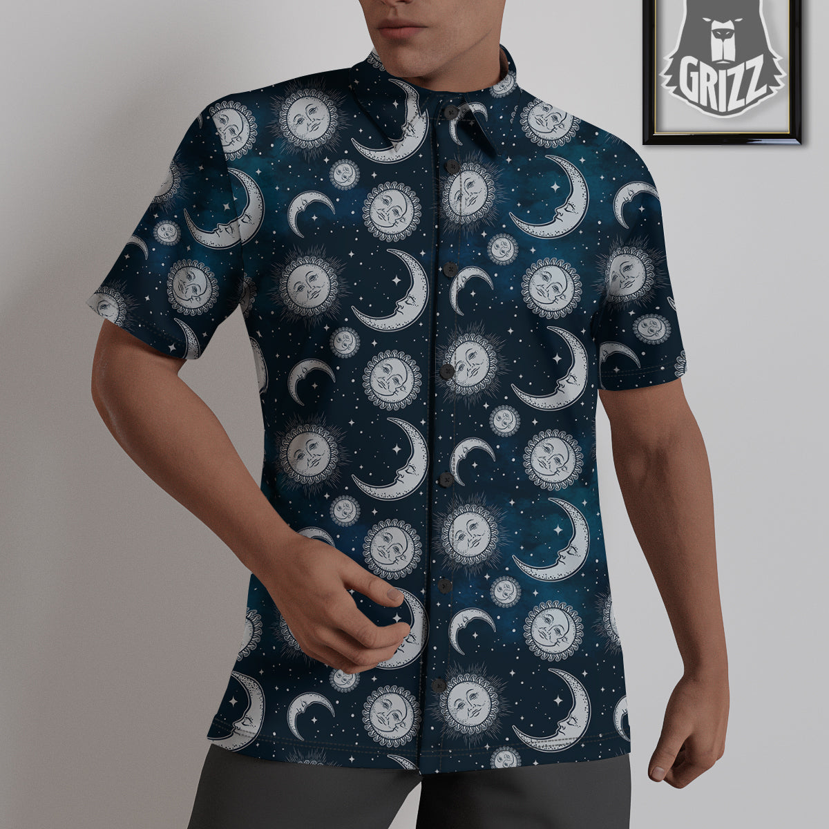 Celestial Blue And White Print Pattern Untucked Shirts-grizzshop