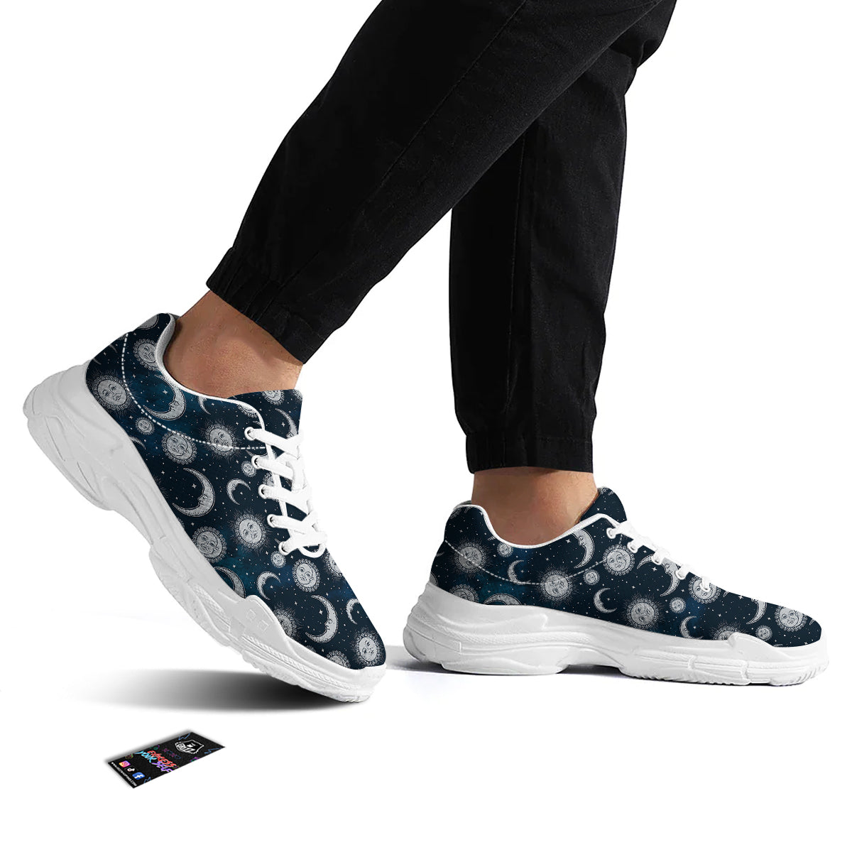Celestial Blue And White Print Pattern White Chunky Shoes-grizzshop