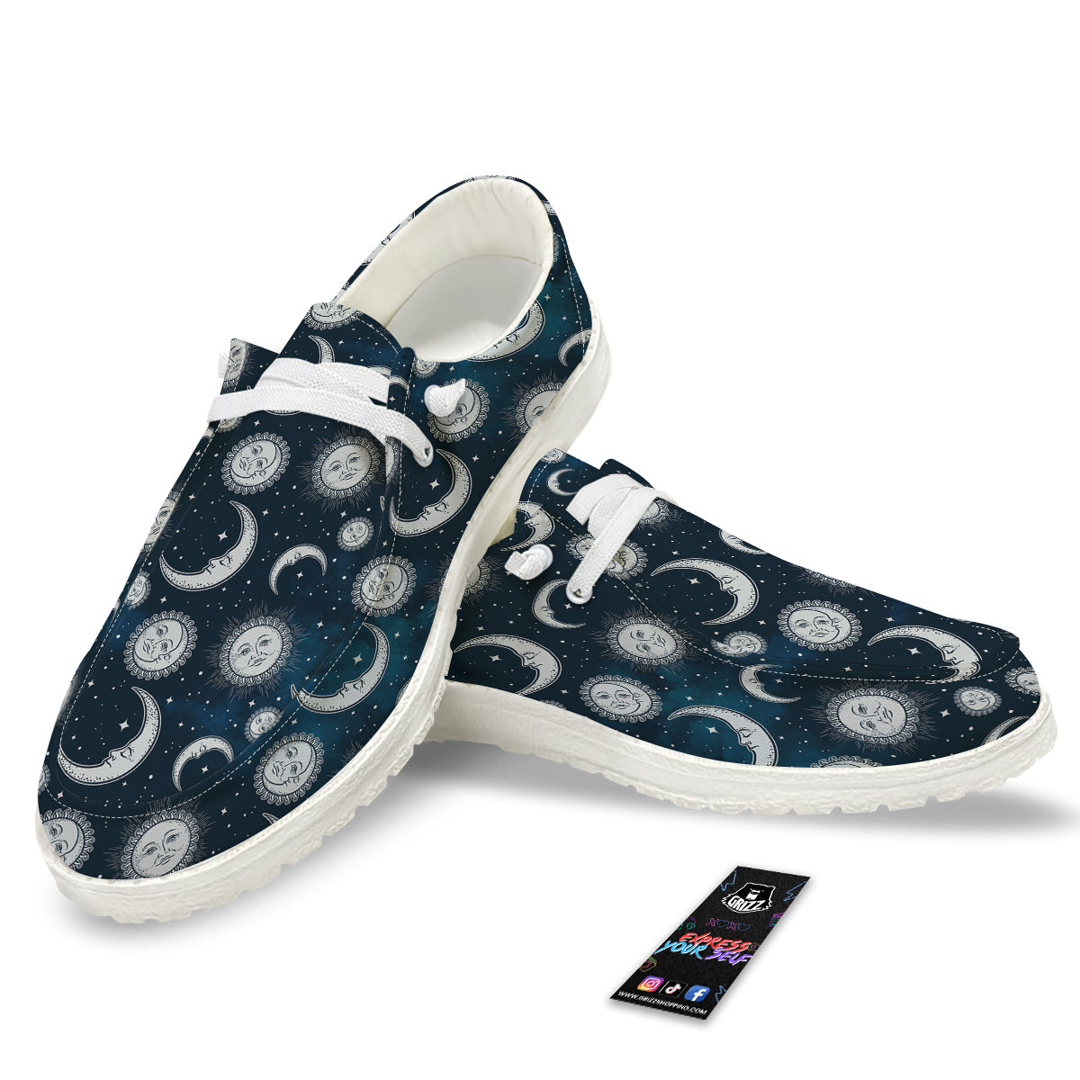 Celestial Blue And White Print Pattern White Loafers-grizzshop