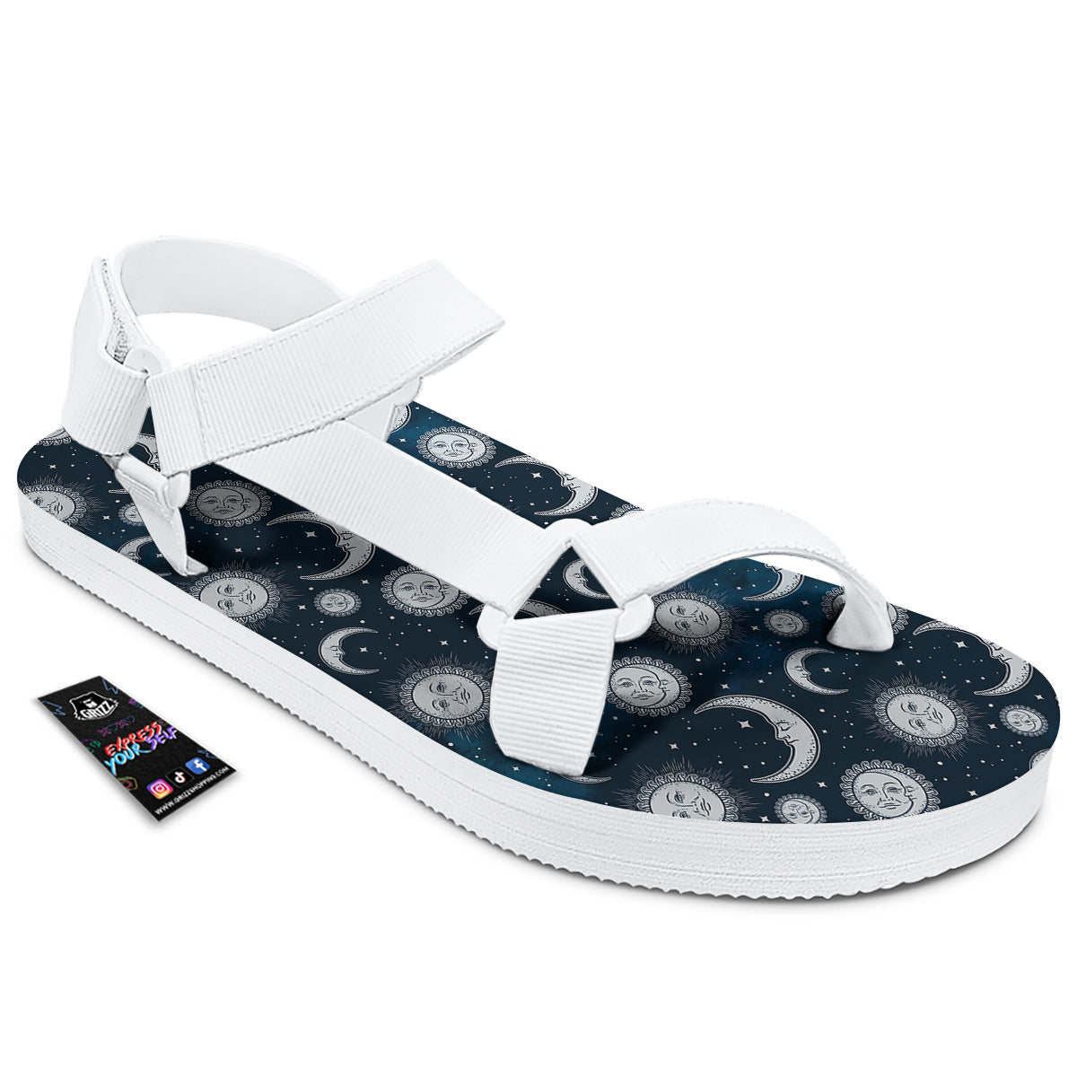 Celestial Blue And White Print Pattern White Open Toe Sandals-grizzshop