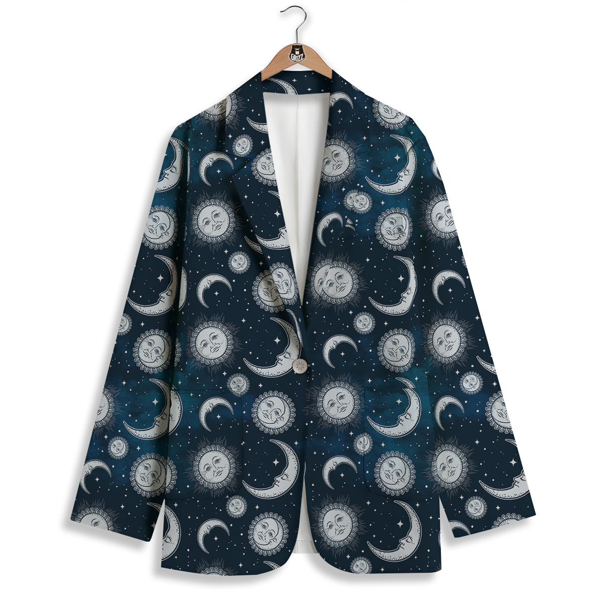 Celestial Blue And White Print Pattern Women's Blazer-grizzshop