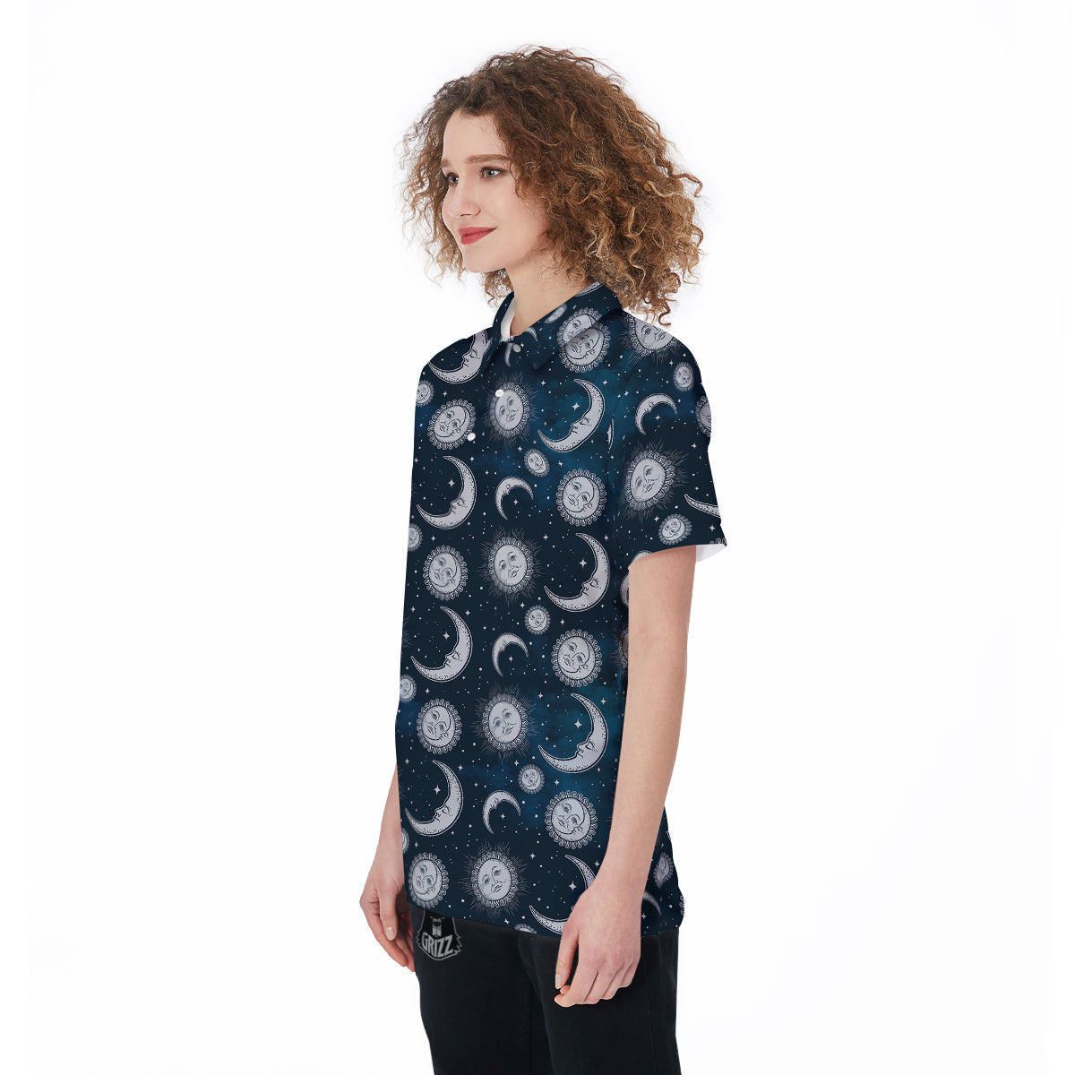 Celestial Blue And White Print Pattern Women's Golf Shirts-grizzshop