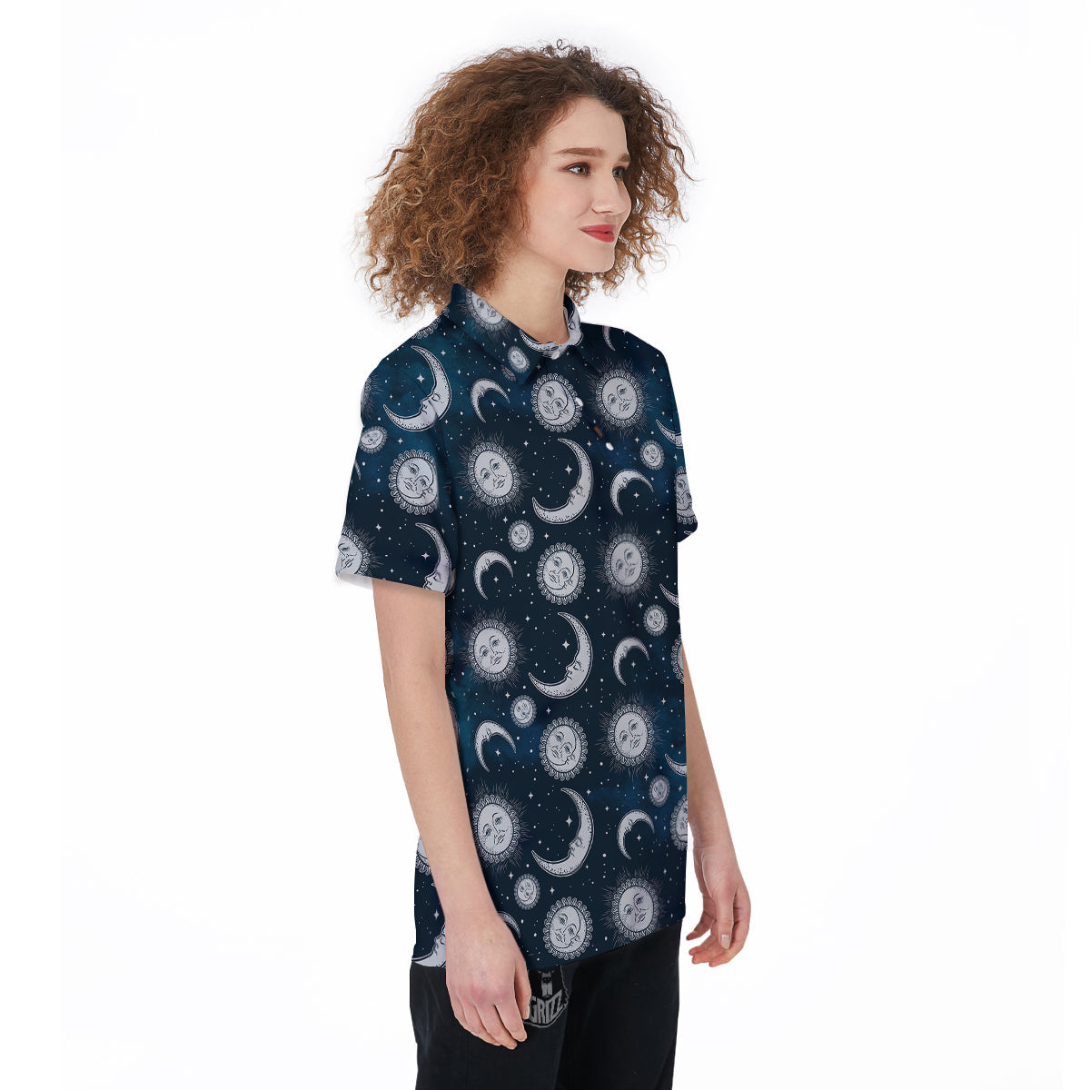 Celestial Blue And White Print Pattern Women's Golf Shirts-grizzshop