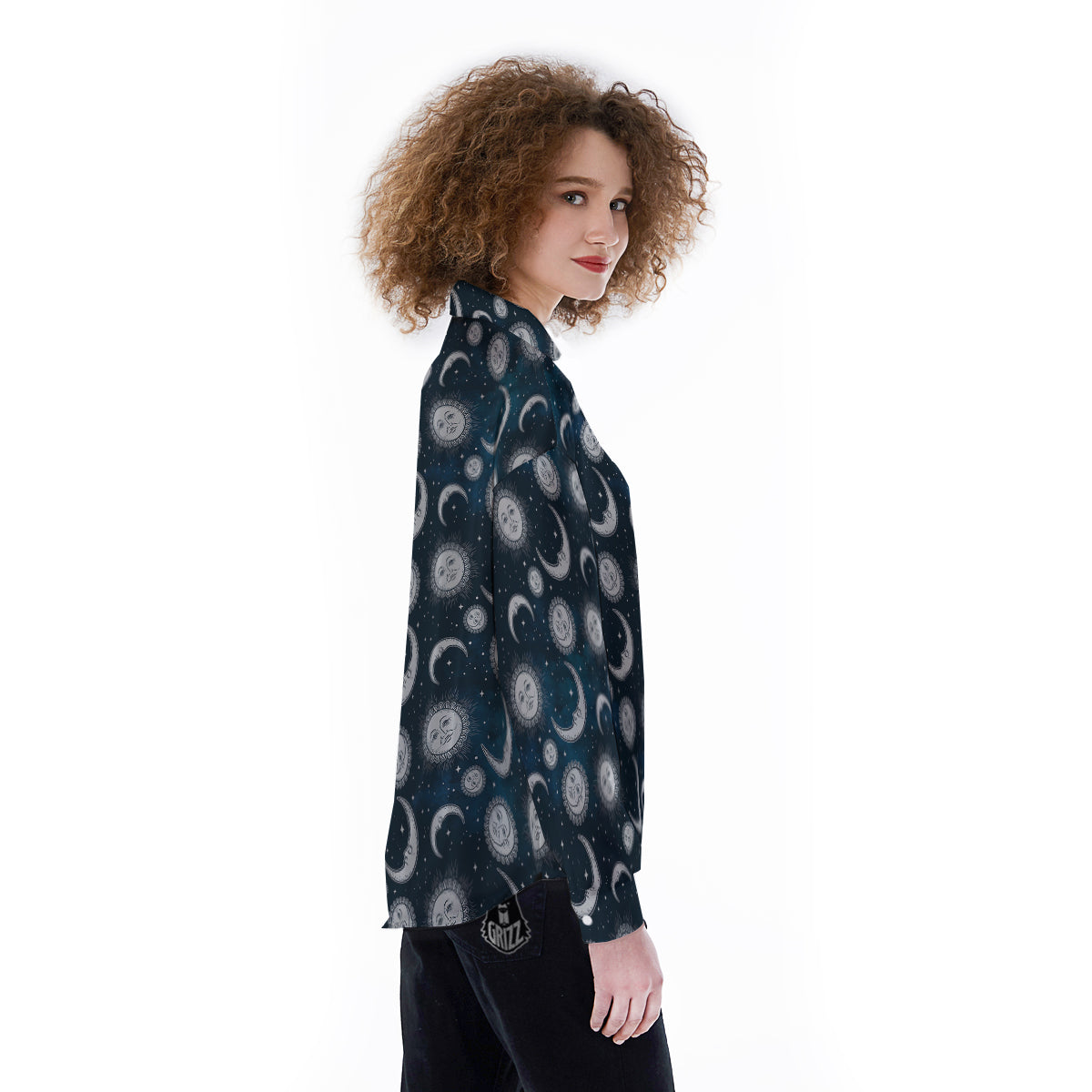 Celestial Blue And White Print Pattern Women's Long Sleeve Shirts-grizzshop