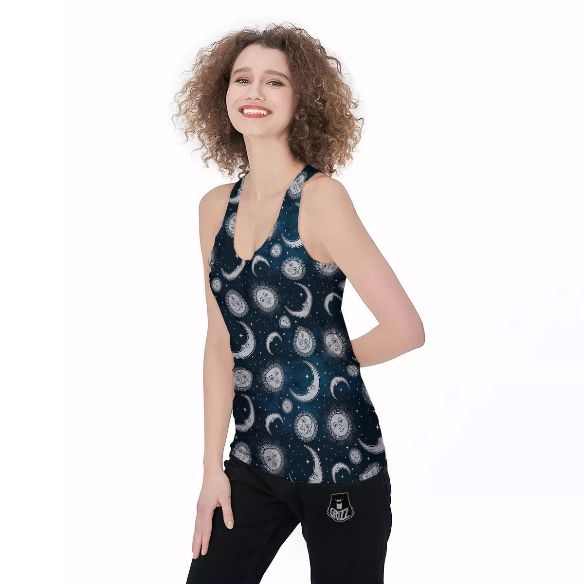 Celestial Blue And White Print Pattern Women's Racerback Tank Top-grizzshop