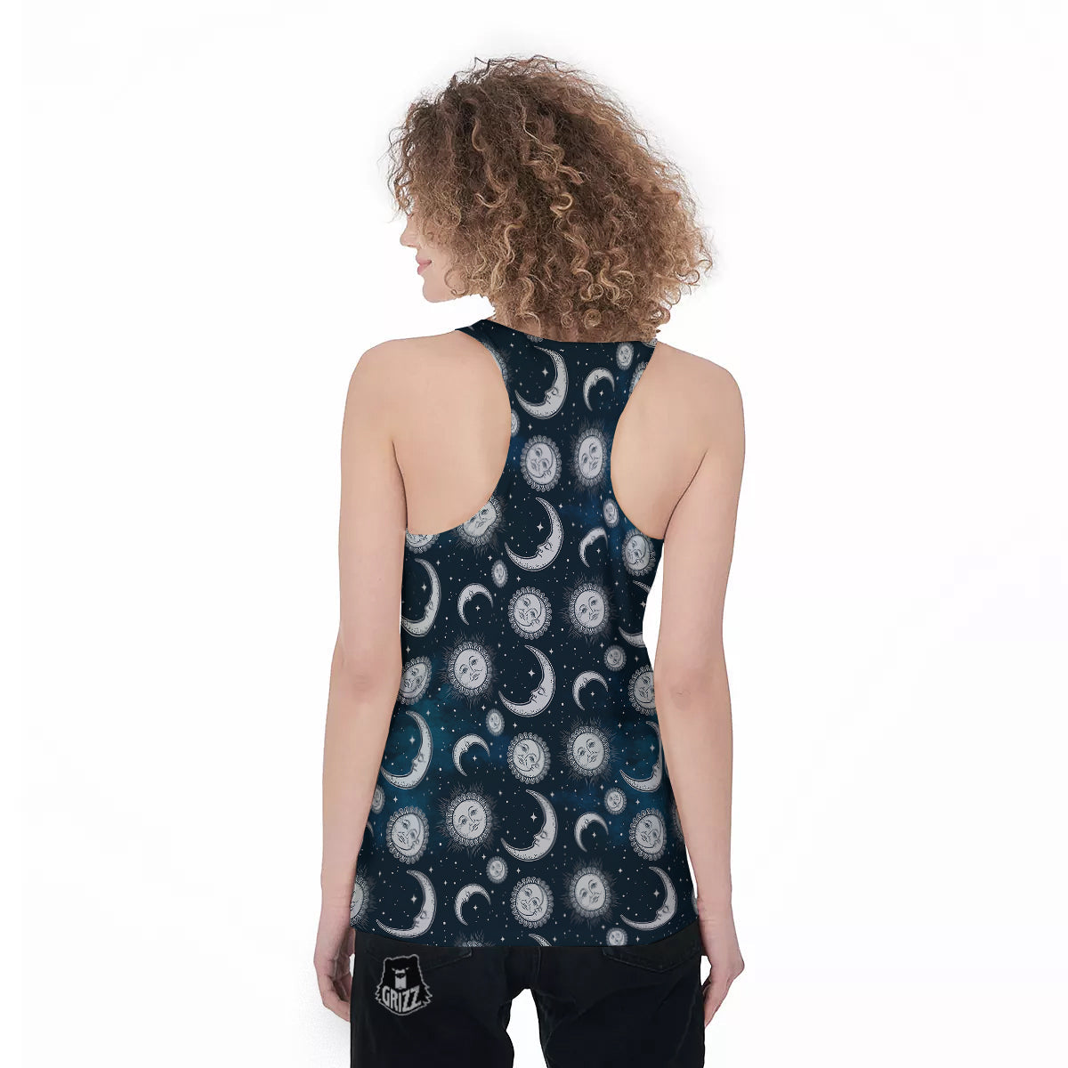 Celestial Blue And White Print Pattern Women's Racerback Tank Top-grizzshop
