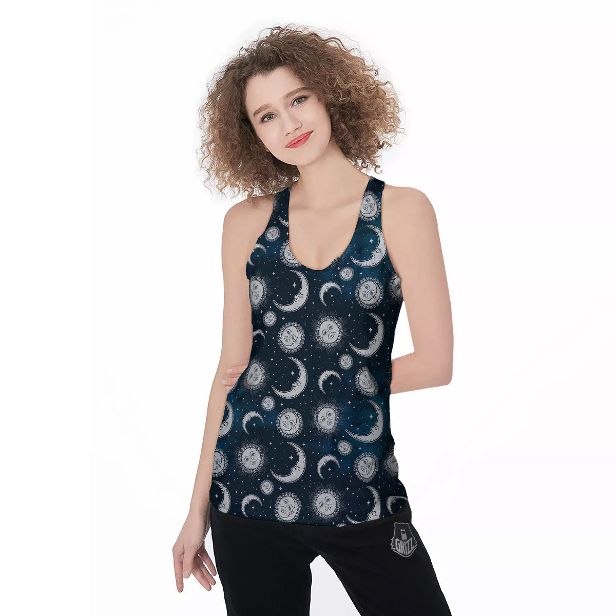 Celestial Blue And White Print Pattern Women's Racerback Tank Top-grizzshop
