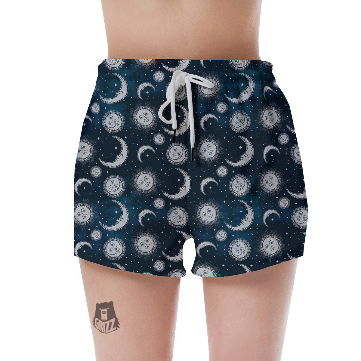 Celestial Blue And White Print Pattern Women's Shorts-grizzshop