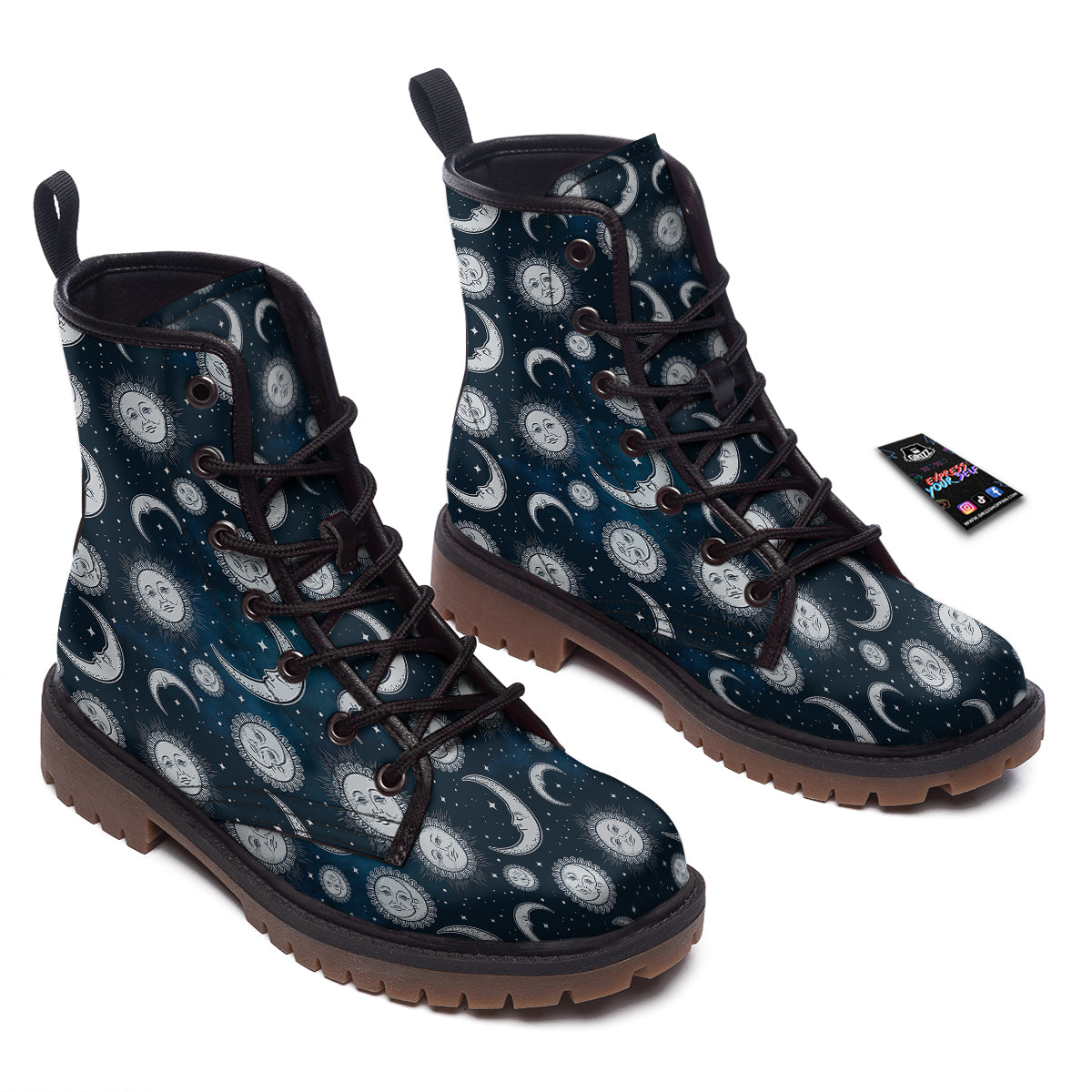 Celestial Blue And White Print Pattern Work Boots-grizzshop