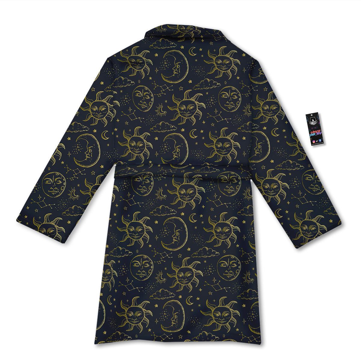 Celestial Gold And Black Print Pattern Bathrobe-grizzshop