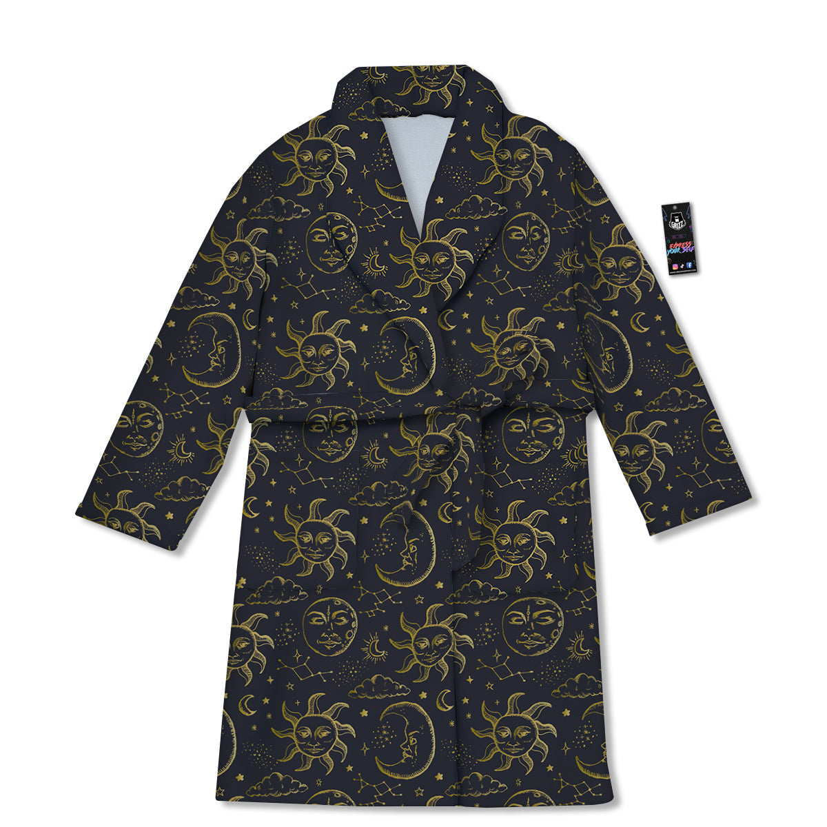 Celestial Gold And Black Print Pattern Bathrobe-grizzshop
