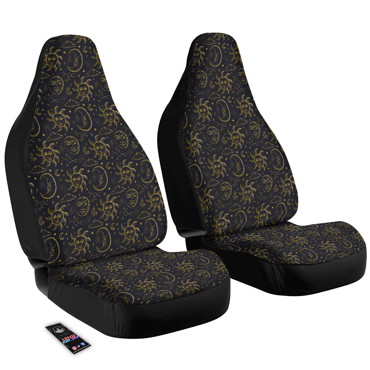 Celestial Gold And Black Print Pattern Car Seat Covers-grizzshop