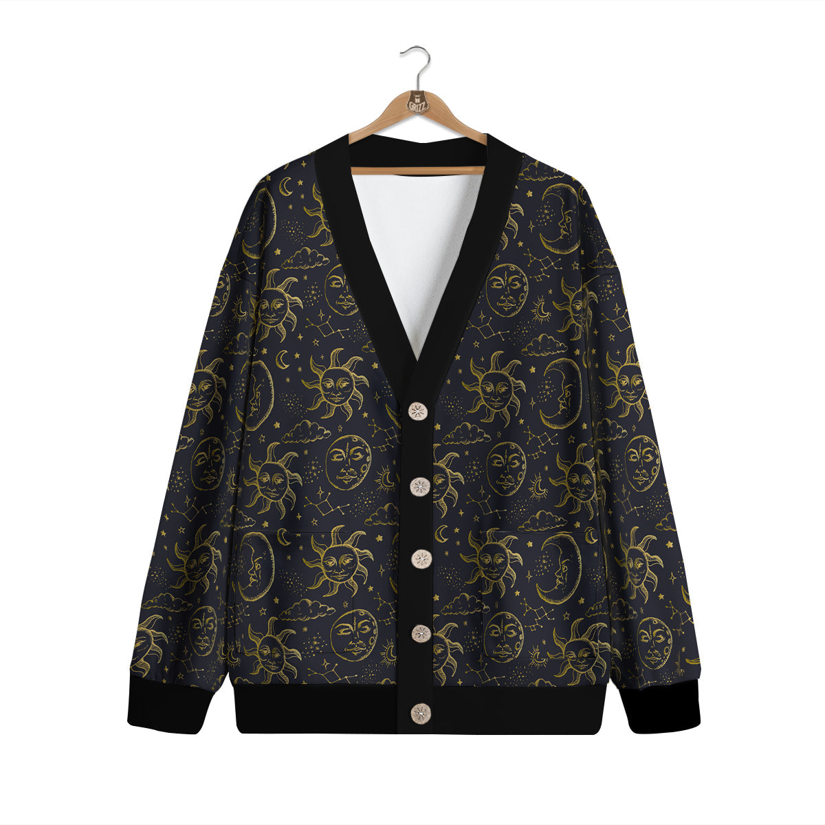 Celestial Gold And Black Print Pattern Cardigan-grizzshop