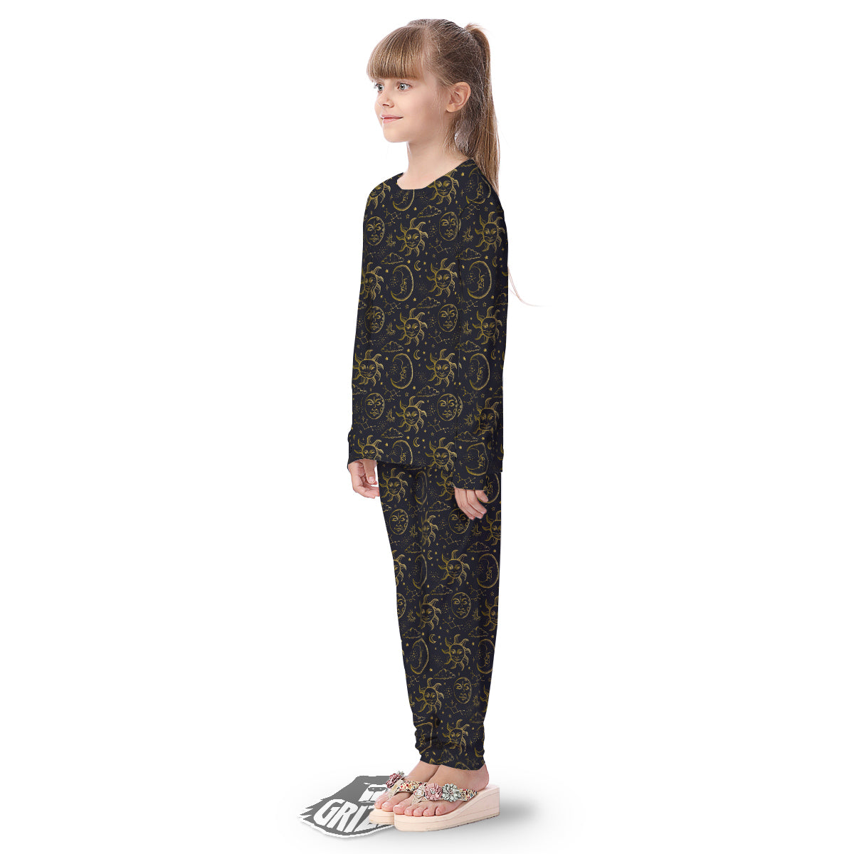 Celestial Gold And Black Print Pattern Kid's Pajamas-grizzshop