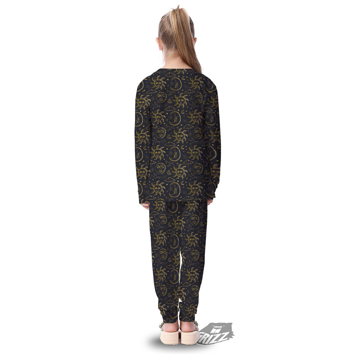 Celestial Gold And Black Print Pattern Kid's Pajamas-grizzshop