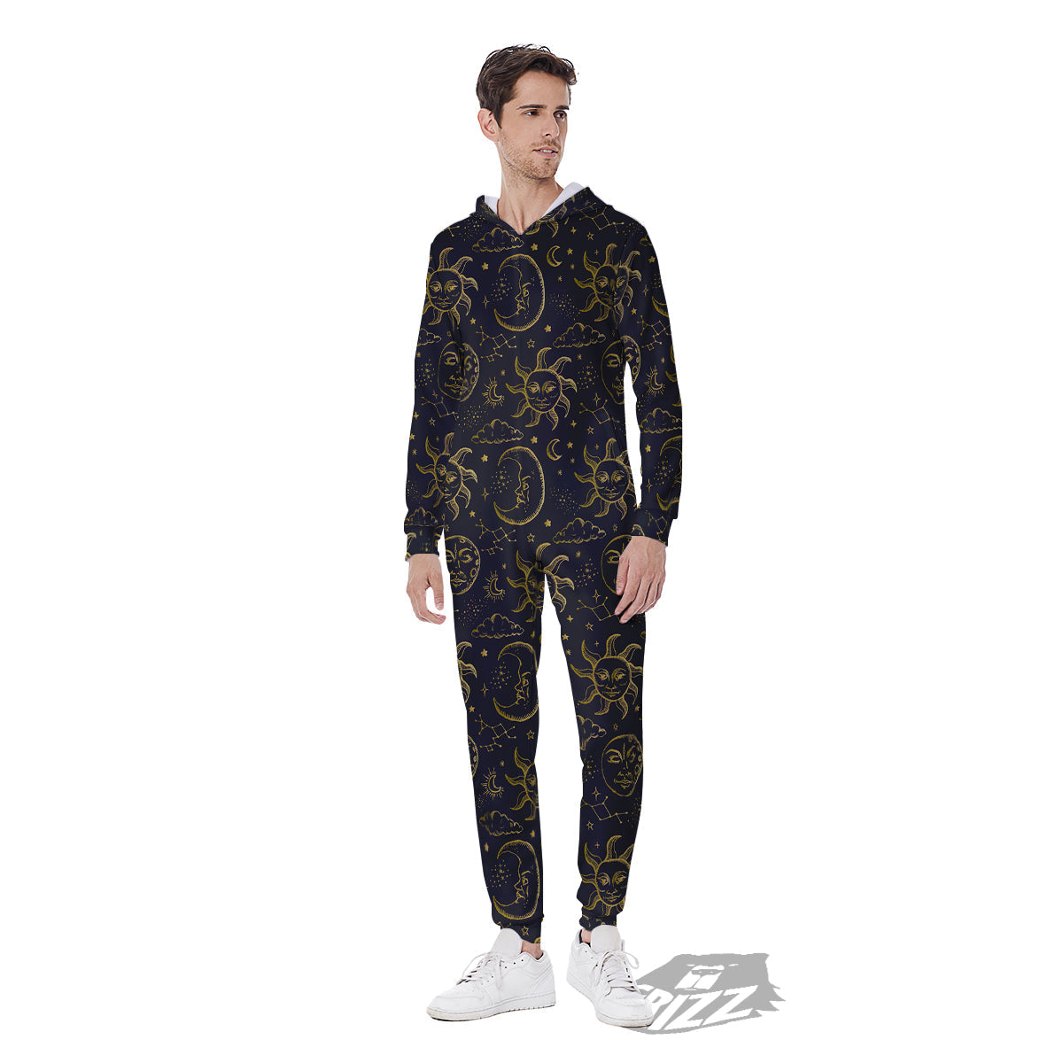 Celestial Gold And Black Print Pattern Men's Jumpsuit-grizzshop