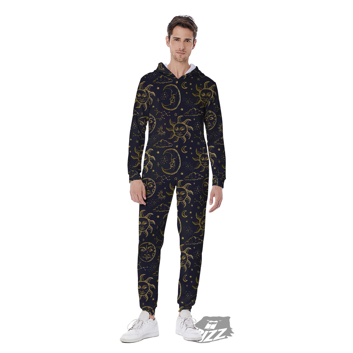 Celestial Gold And Black Print Pattern Men's Jumpsuit-grizzshop
