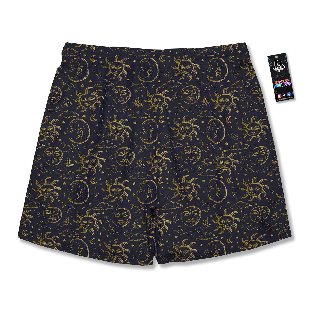 Celestial Gold And Black Print Pattern Men's Running Shorts-grizzshop