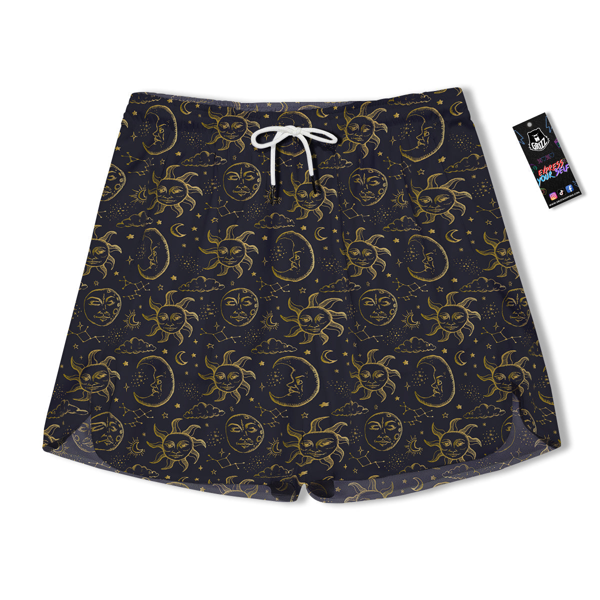 Celestial Gold And Black Print Pattern Men's Running Shorts-grizzshop